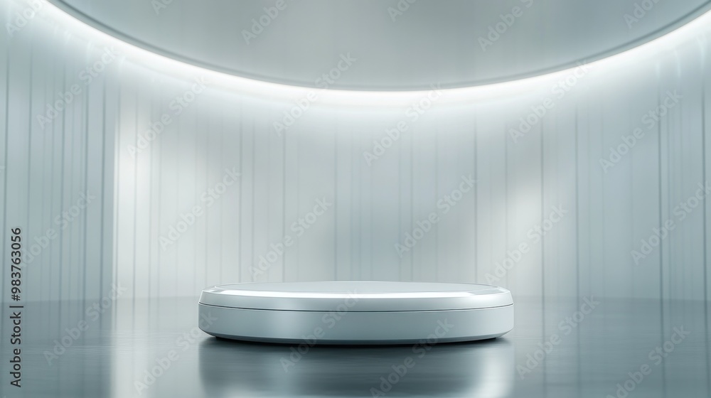 Poster A minimalistic, futuristic display platform in a softly lit environment.