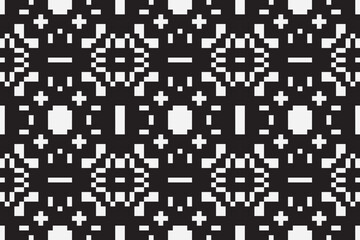 Fototapeta premium Vector monochrome pixel background. Abstract seamless pattern with small random scattered squares, rectangles, tiny dots. Black and white minimal