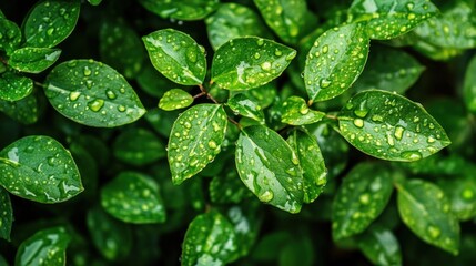 Dewdrops on Green Leaves