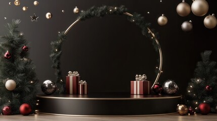 3d of luxury podium with christmas decoration, Christmas concept. Generative AI. transparent background
