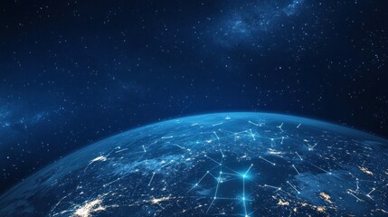 Obraz premium Earth from Space with a Network of Connections