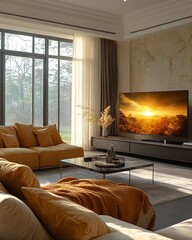 Cozy Living Room with Sunset Television View