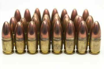 Bullets Isolated Ammunition Firearm Ammo Gun Rounds Metal Cartridges Military Object Pistol Hunting Brass Caliber Shells on White Background for Easy Editing