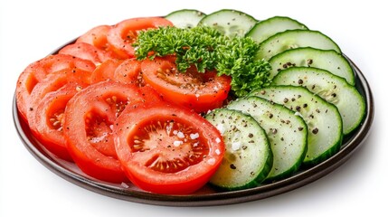 platter of fresh sliced tomatoes and cucumbers