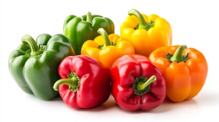 fresh colorful bell peppers on white background