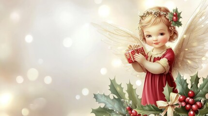 Fototapeta premium Abstract cute little christmas angel with copy space transparent background
