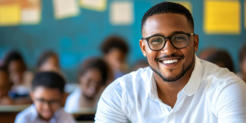 Happy Teacher Classroom.