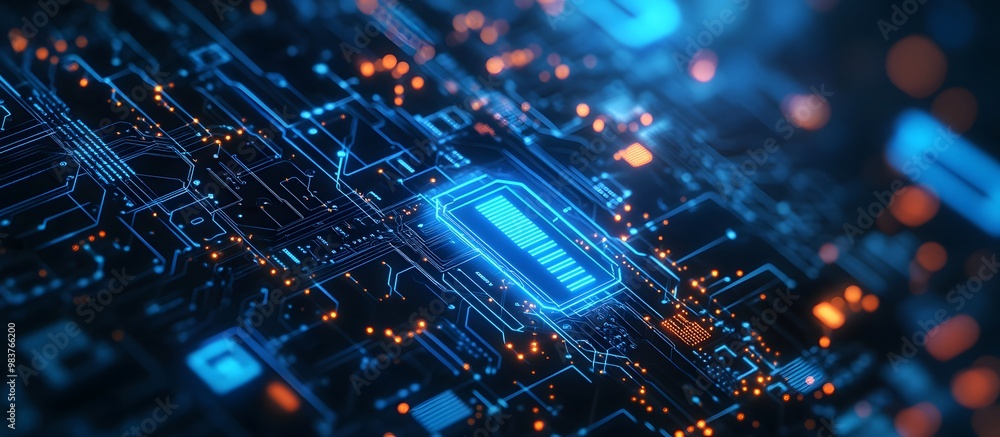 Aufkleber digital blue lock symbol with circuit board and data stream background for security technology conce