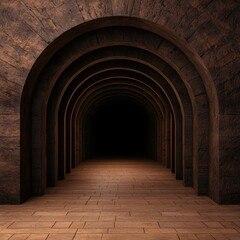 Dark Arched Passageway with Wooden Supports