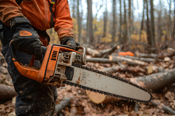 Naklejka premium Chainsaw Cutting Wood.