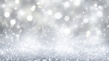 Fototapeta premium An abstract blurred white and silver color background with star glittering light to showcase, promote, and advertise products and content in the merry christmas and happy new year seasons