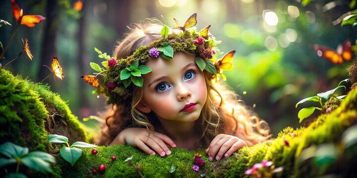 Beneath dappled sunlight, a playful nymphet dances in a lush forest, her laughter echoing among the trees, radiating