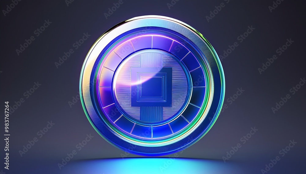 Poster a futuristic coin design featuring a luminous circuit pattern, symbolizing digital currency and tech