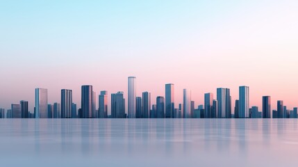 Fototapeta premium Modern City Skyline at Dawn with Soft Pastel Hues