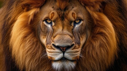 Fototapeta premium A close-up portrait of a majestic lion showcasing its striking features and intense gaze.