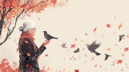 Obraz premium Minimalist background design celebrating Grandparents' Day with happy senior couple in a health and retirement care graphic. 