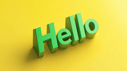 3D word Hello with green color on a yellow background. World Hello Day