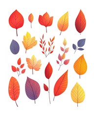 Obraz premium Colorful autumn leaves illustration set.