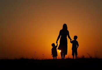 Fototapeta premium Family Silhouette at Sunset
