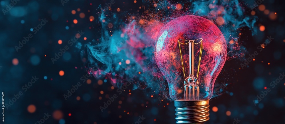 Poster light bulb exploding with color