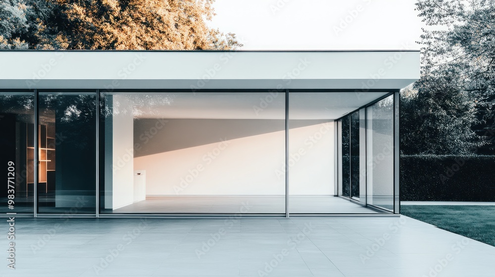 Aufkleber a modern glass structure with minimalistic design and an open space.