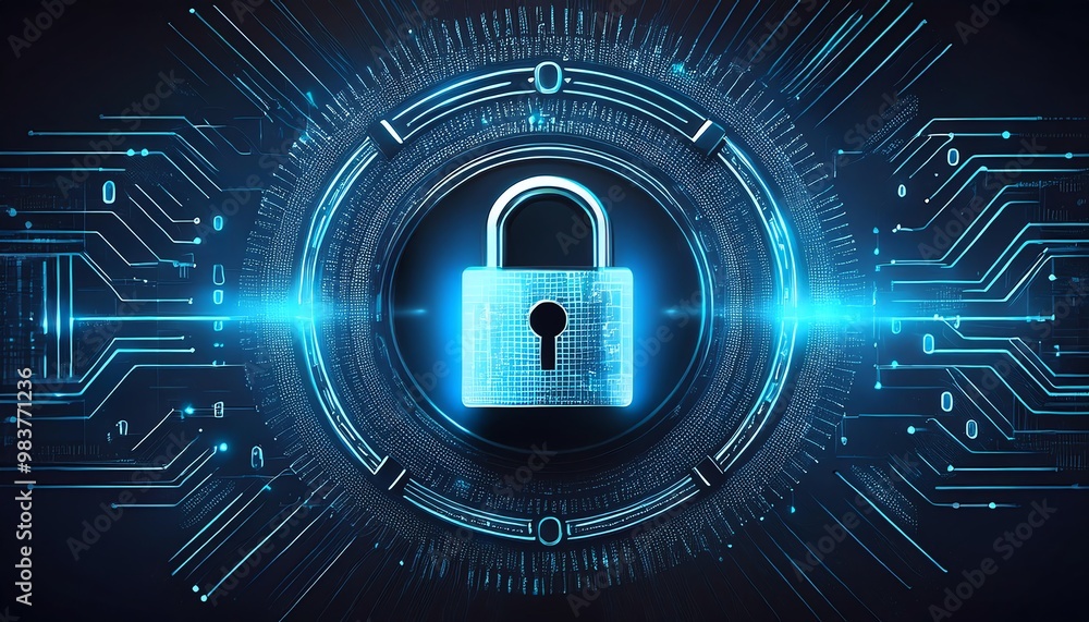 Fototapete online protection lock icon with binary code on the screen