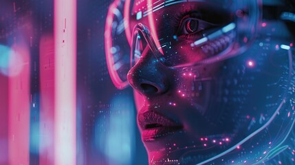 Futuristic Portrait of a Woman with Neon Elements