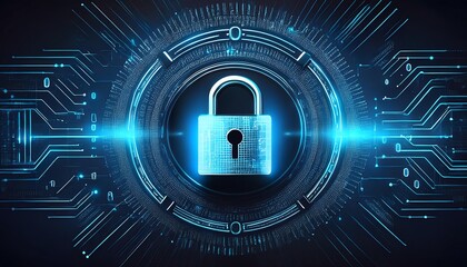 Online protection lock icon with binary code on the screen
