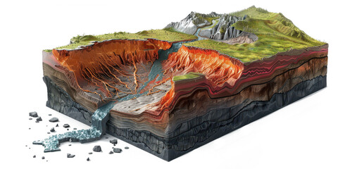 Cross-sectional diagram depicting the movement of tectonic plates in a subduction zone at Earth's crust