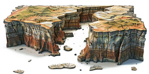 Diagram illustrating the process of Earth's crust being pulled apart at a rift valley with detailed geological features