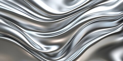 Background featuring silver silk, wavy liquid metal, dynamic visual with fluid lines.