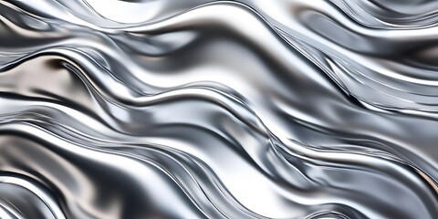 Background featuring silver, wavy liquid metal, dynamic visual with fluid lines.