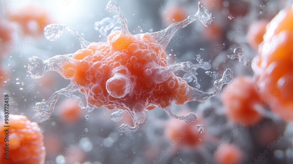 Poster close-up view of a virus-like structure in a scientific context.