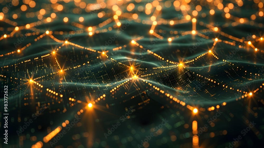 Poster a peer-to-peer network with a series of glowing, decentralized nodes providing a lookup service akin