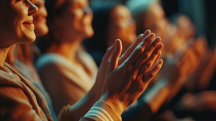 Closeup of a Woman's Hands Clapping in a Crowd