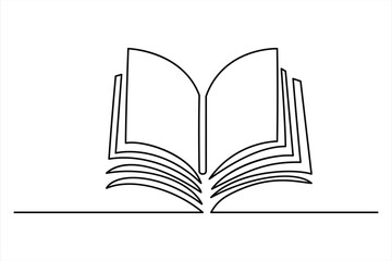 Continuous one line book drawing Isolated on white background vector illustration