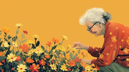 Minimalist background illustration featuring elderly people: international awareness and family care vector concept.
