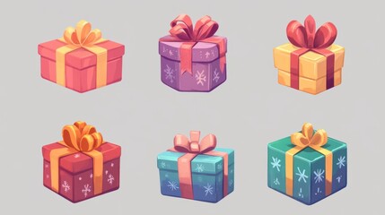 Obraz premium Gift box vector cartoon set icon. Illustration of isolated cartoon icon gift box with ribbon. Vector illustration set christmas present. transparent background
