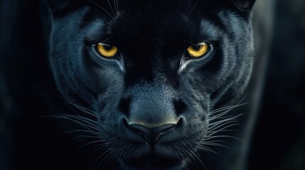A close-up of a black panther with striking yellow eyes, exuding strength and intensity.