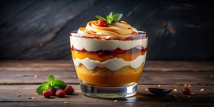 Delicious trilece dessert served on a plate, showcasing layers of sponge, cream, and caramel sauce