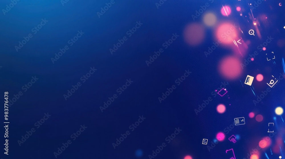 Aufkleber abstract digital background with colorful lights and icons representing technology and media.