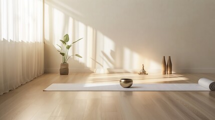 Serene Yoga and Meditation Space with Natural Light and Minimalist Decor