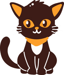 Cute cartoon black cat wearing an orange scarf