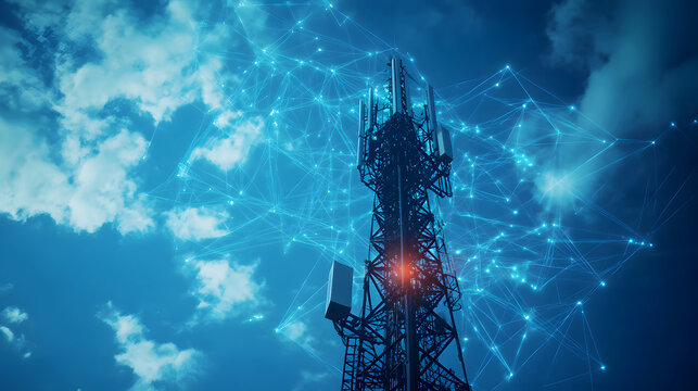 Networked base station receiver on a tower, with a clear connection to cloud computing services