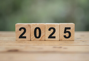 2025 wooden block numbers represent growth and change in business. This image captures essence of planning for future and embracing new opportunities