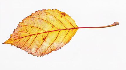 A close-up of a vibrant autumn birch leaf, showcasing its golden-yellow hues and delicate texture, perfect for themes related to nature, seasonal changes, or botanical illustrations, 