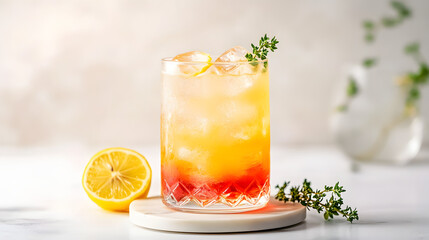 Fototapeta premium Iced lemon juice in a glass, isolated on white