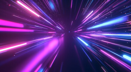Neon light rays speeding across a motion background