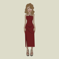 elegant female character in red dress illustrator