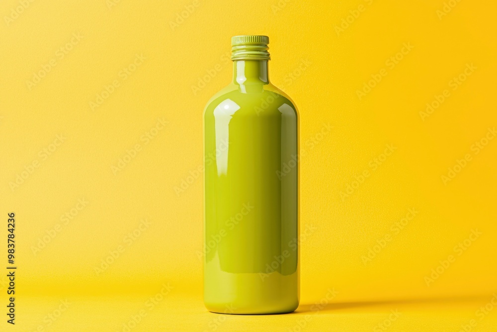 Canvas Prints green glass bottle on a yellow background